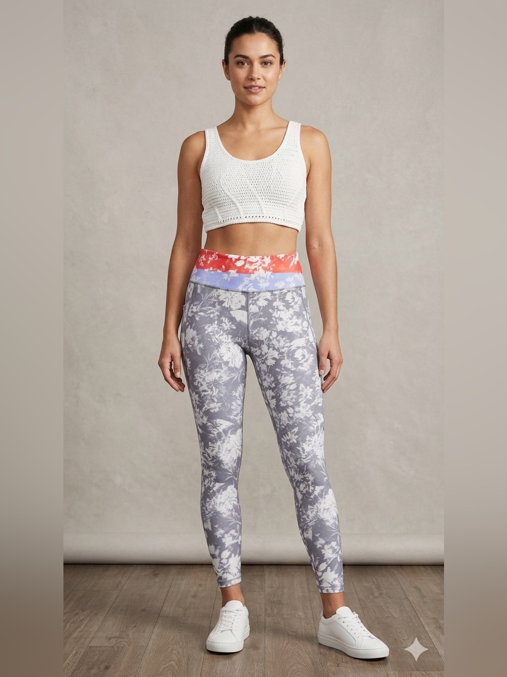 Free People Movement Activewear Tie-Dye Leggings Gray White High Rise